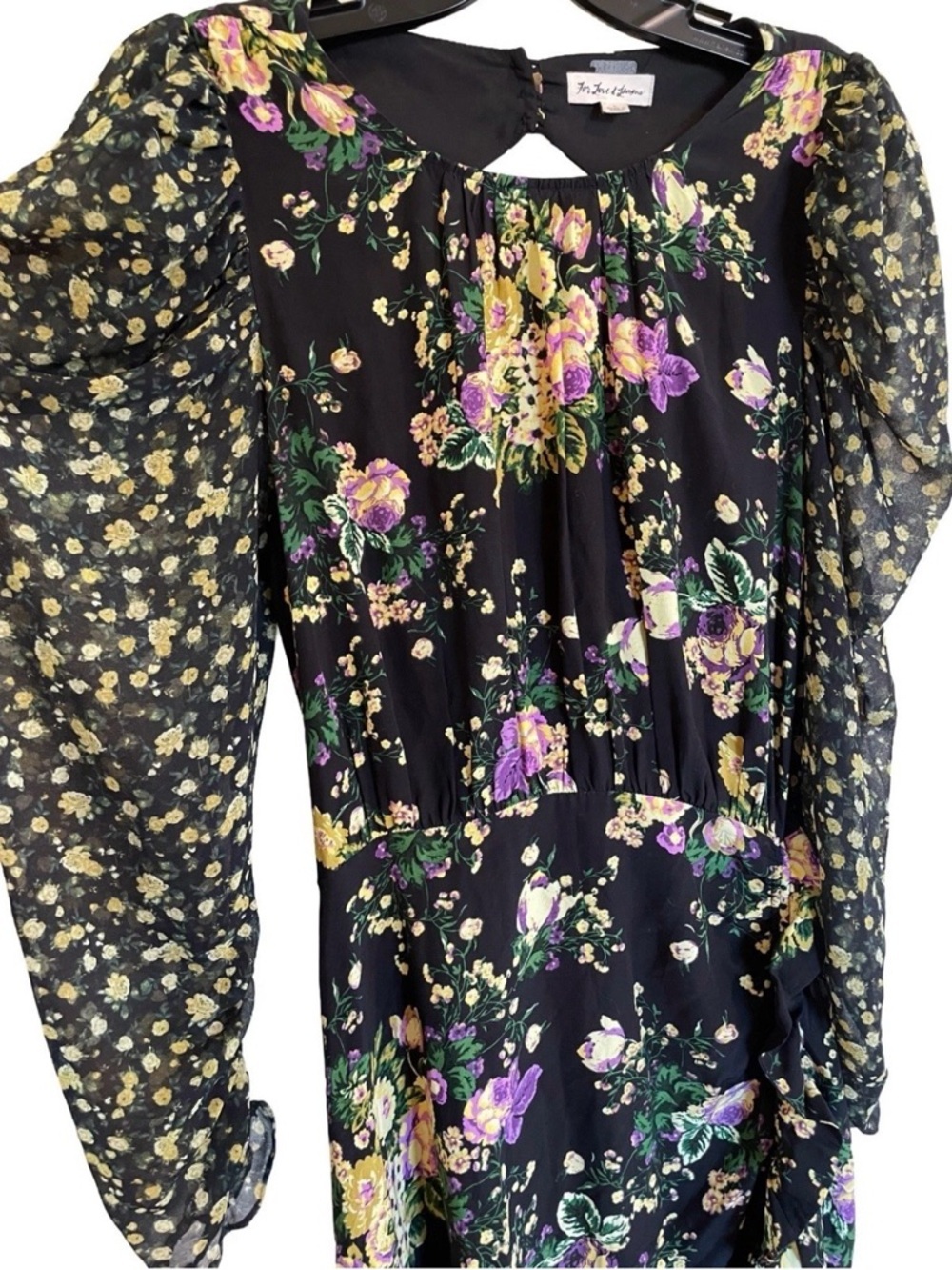 For Love & Lemons Ross Midi Dress Black Floral Open Back Slit L - Picture 5 of 12